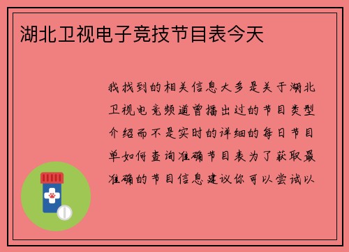 湖北卫视电子竞技节目表今天